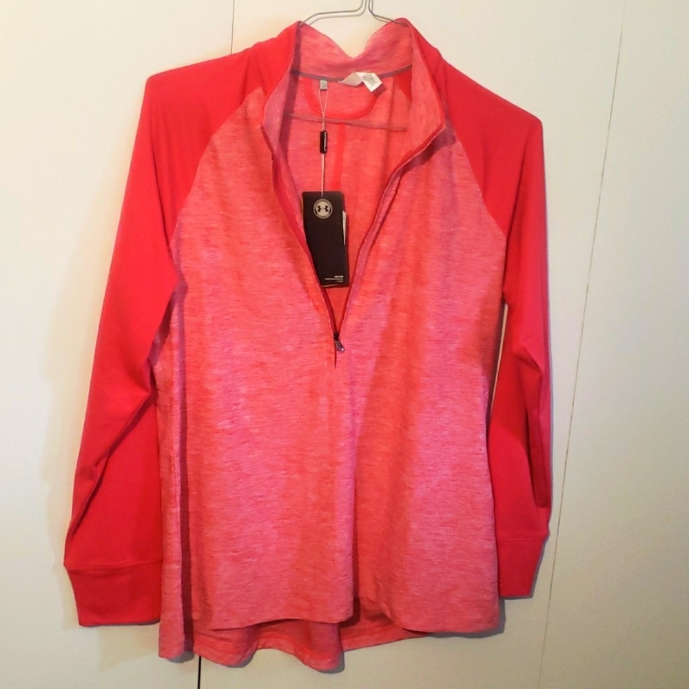 Under Armour Golf UPF 30 zip pullover coral two tone